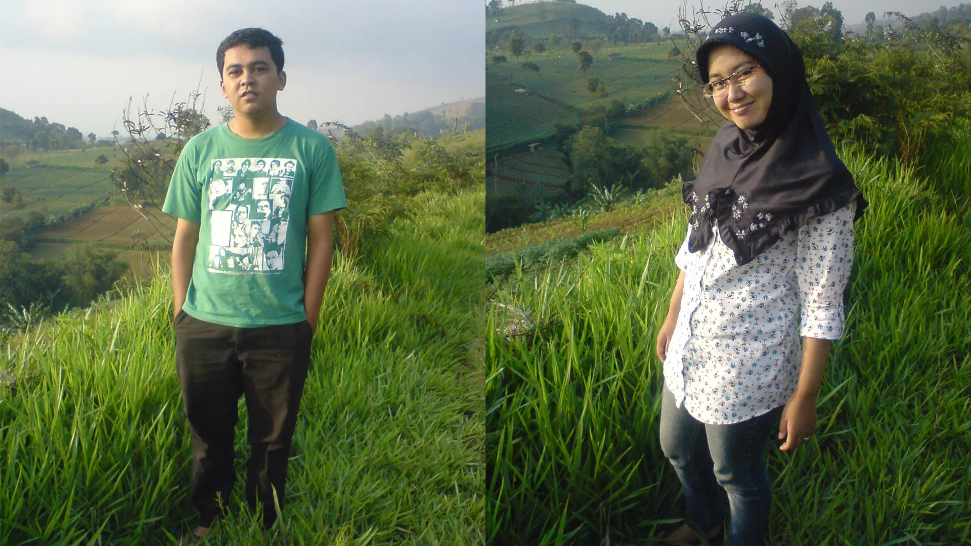 Waktu kami masih pacaran dan berfoto di tepi jalan di sekitar Panyaweuyan.